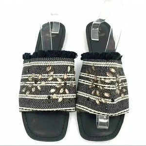 Simply vera vera Wang sandals 9.5 Charden black cream gem floral fringe striped